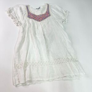 Stella Rosa Linen Dress Women's Small White Embroidery Tie Mini peasant festival